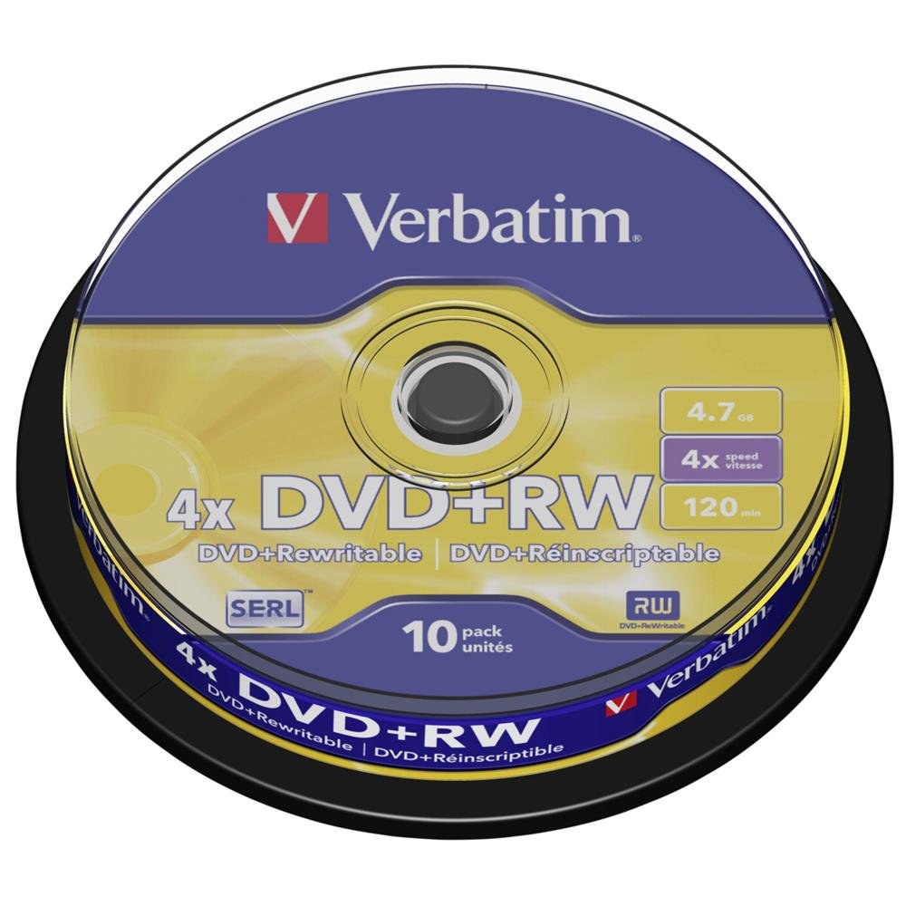 Verbatim 43488 DVD+RW, 4.7 Gb, 4x, Spindle, 10 Pezzi
