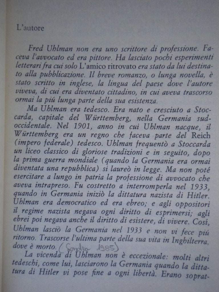 Libro - L'amico ritrovato (Narrativa scuola Feltrinelli/Loescher) - Uhlman, Fred