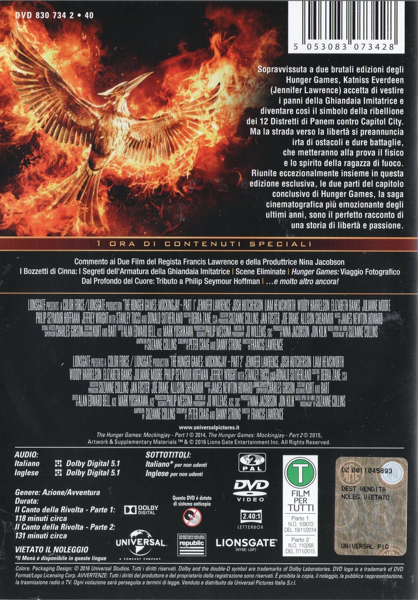 HUNGER GAMES - Il Canto Della Rivolta (Parte 1 + Parte 2) (2 Dvd - 2 Film)
