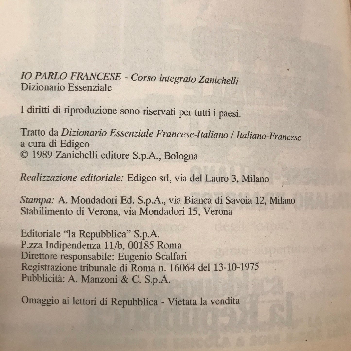 Libro - Raccolta IO PARLO FRANCESE Repubblica Mondadori