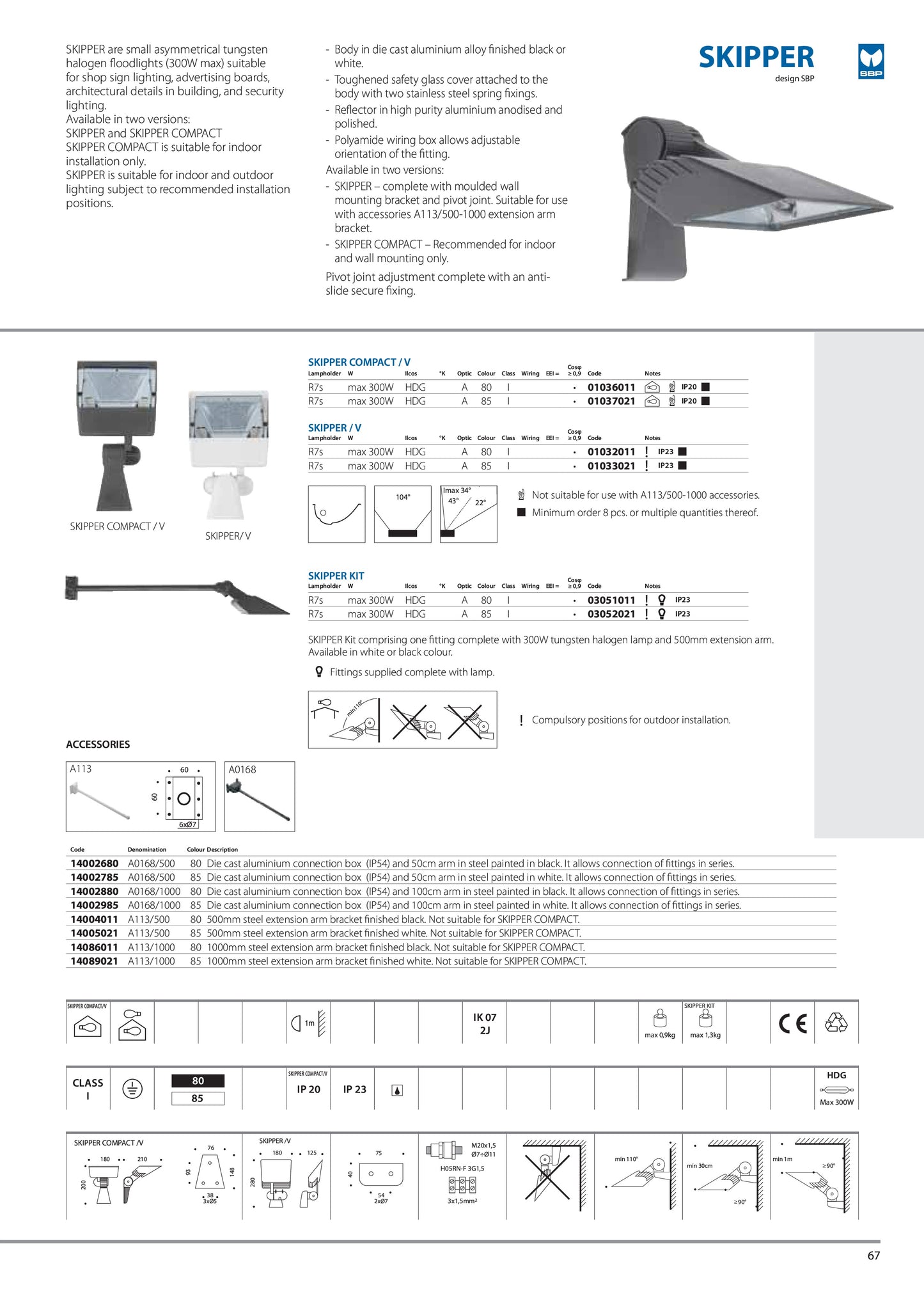 Adjustable white wall spotlight SKIPPER VB SBP R7S 300W 01033021 made in Italy