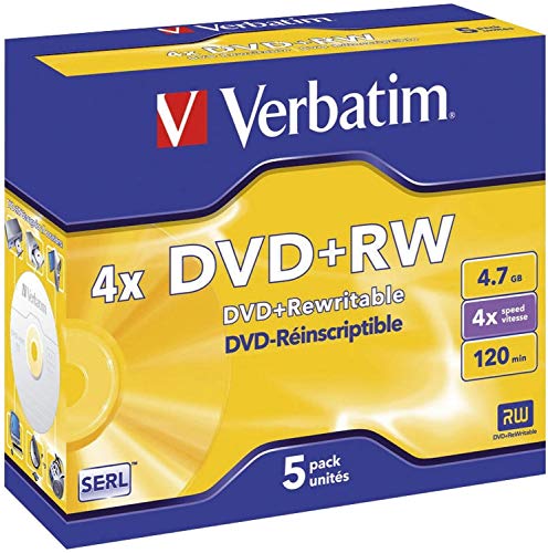Verbatim DVD+RW Matt Silver 4x; Contenuto della confezione: 5 pezzi