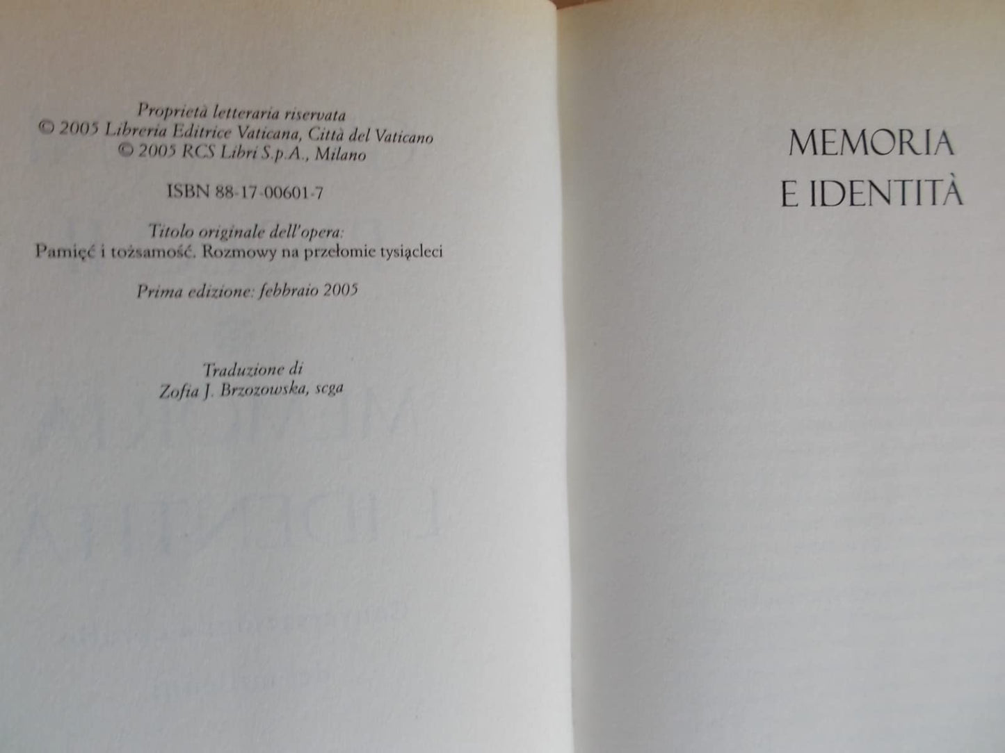 Memoria e identità. Conversazioni a cavallo dei millenni
