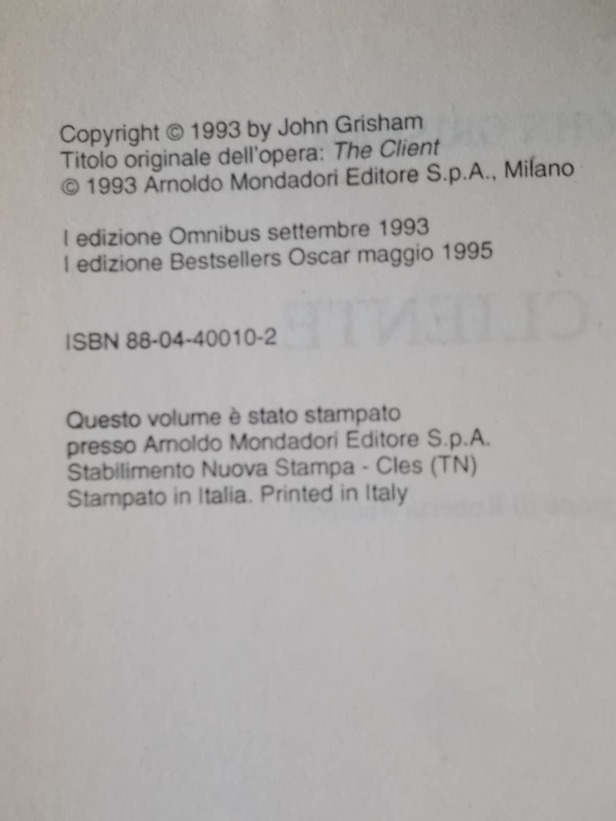 Libro - Il cliente - Grisham, John