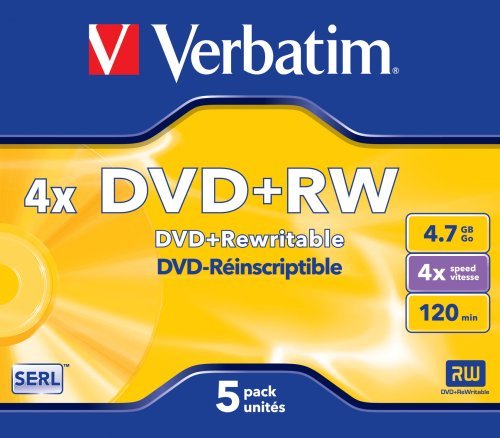 Verbatim DVD+RW Matt Silver 4x; Contenuto della confezione: 5 pezzi