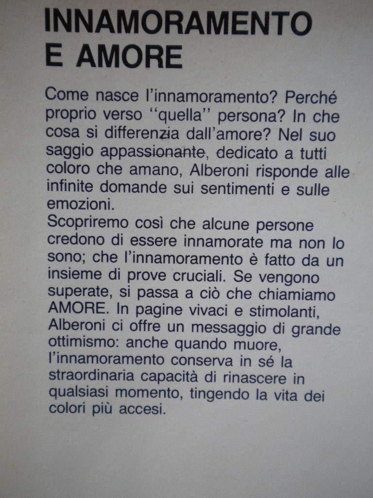Libro - Francesco Alberoni: Innamoramento e amore Edizioni CDE A42