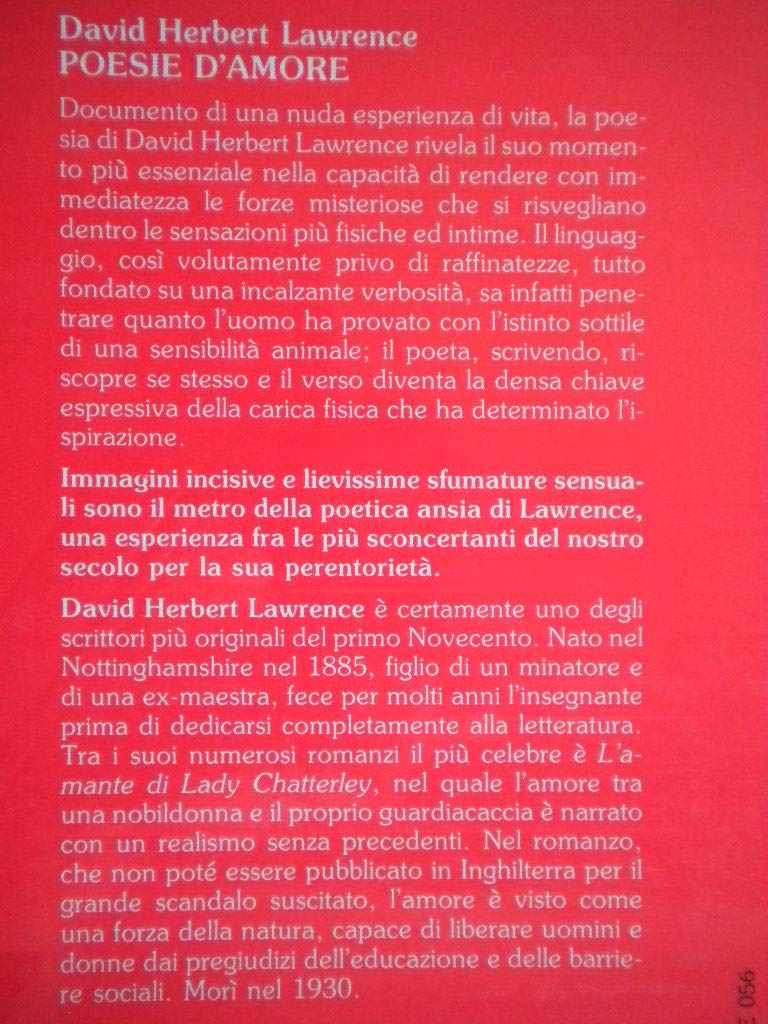 Libro - Poesie d'amore Testo inglese a fronte - Lawrence, D. H.