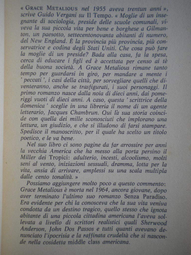 RITORNO A PEYTON PLACE IL SEGUITO DEI PECCATI DI PEYTON PLACE LONGANESI 1967