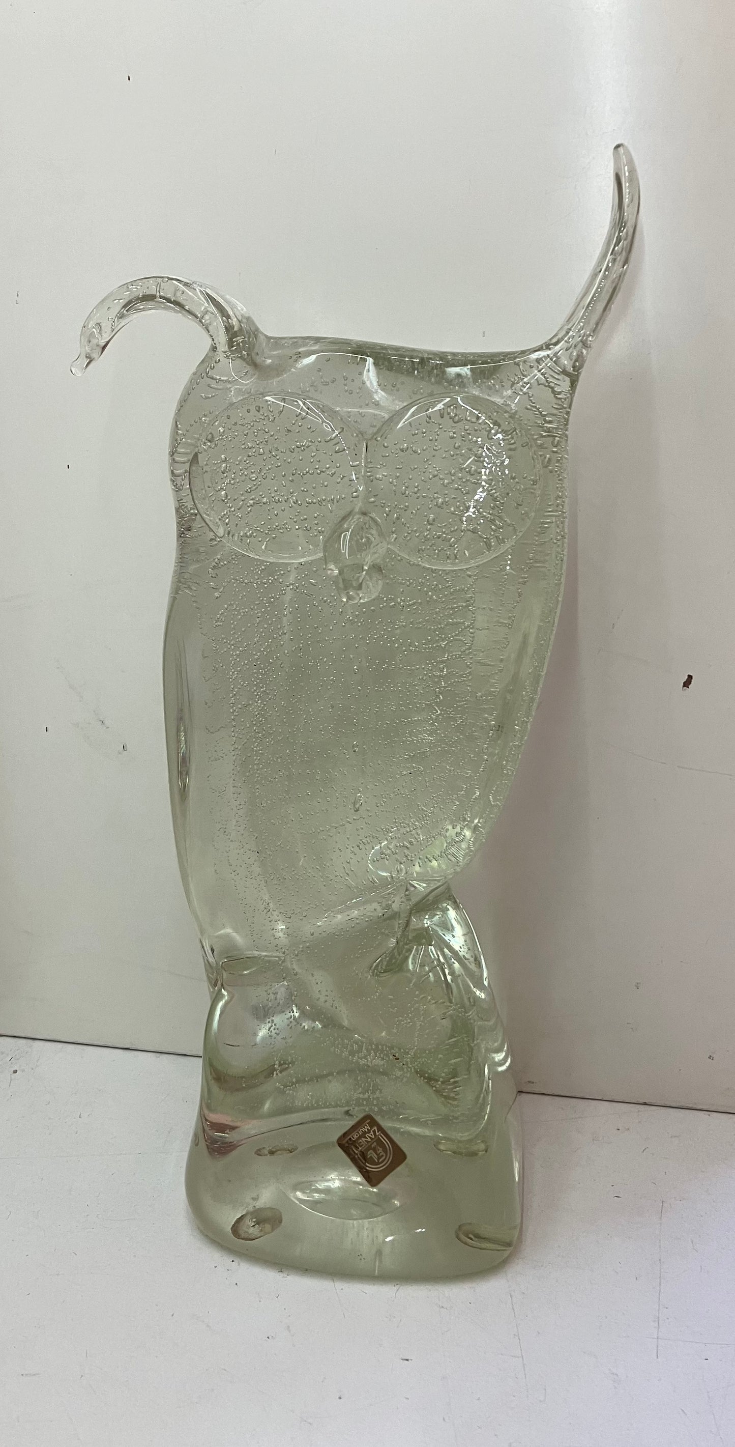 Scultura vetro GUFO con bolle di ZANETTI LUCIO Murano anni 80