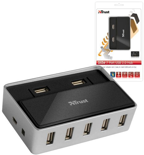 Trust SliZe 7-Port USB 2.0 Hub 480 Mbit/s Nero, Argento