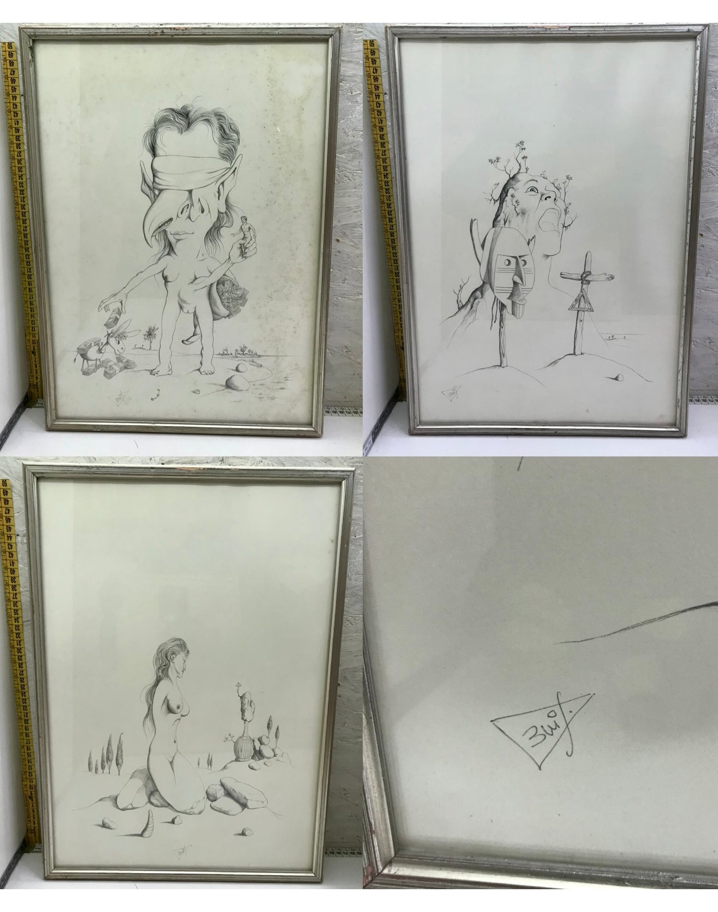 Lotto disegni ALBERTO TREVISAN acquerellista surrealista veneziano 3 quadri