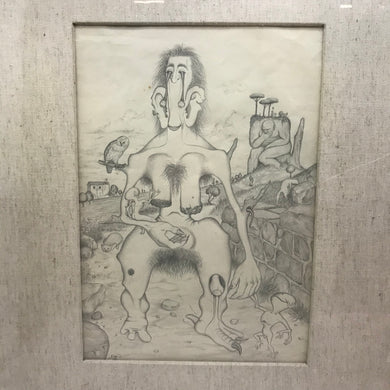 Quadro ALBERTO TREVISAN acquerellista surrealista - La maternità mostruosa 1948