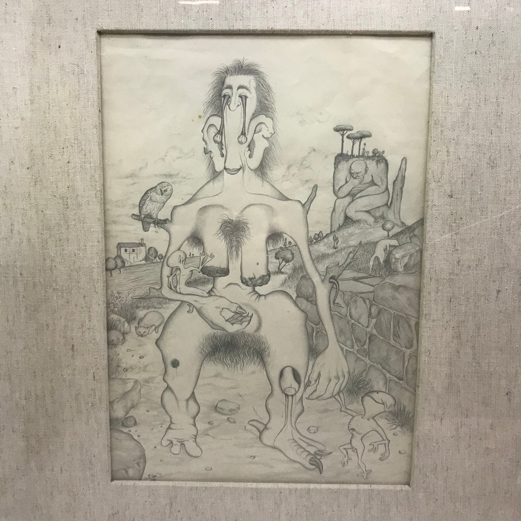 Framework ALBERTO TREVISAN surrealist watercolorist - Monstrous motherhood 1948